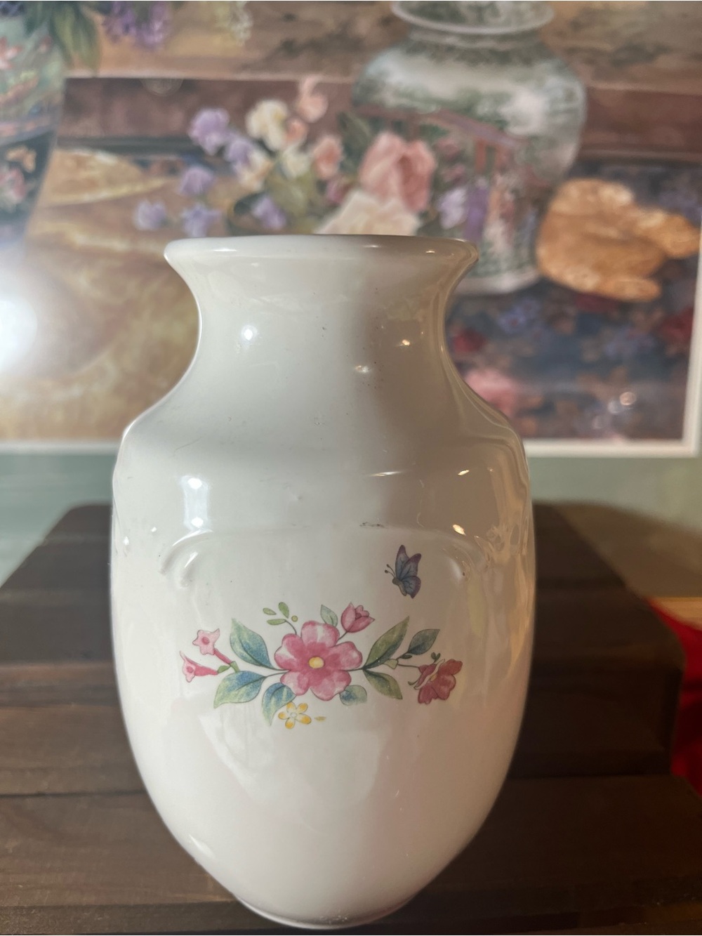 Floral Ceramic Vase - White with Pink Flower Accent pfaltzgraff garden party